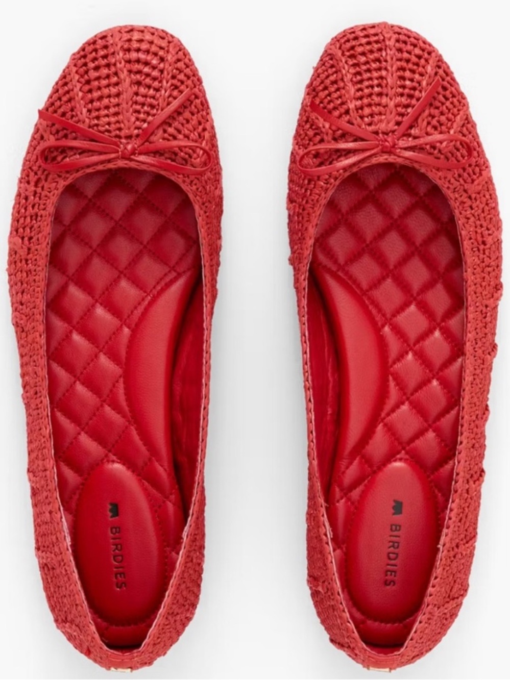 Birdies Women's hummingbird Red raffia Crochet Ballet Flats with Bow
